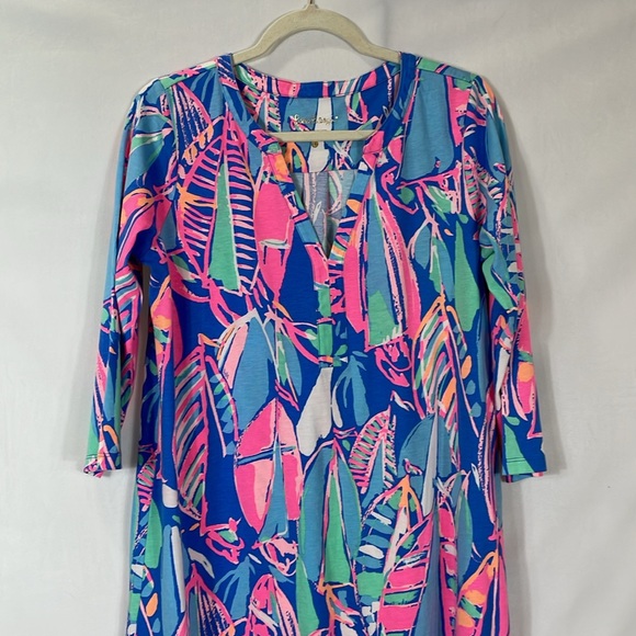 Lilly Pulitzer Dress Size L 100% Cotton Knit Sailboat Print EUC - Picture 2 of 9